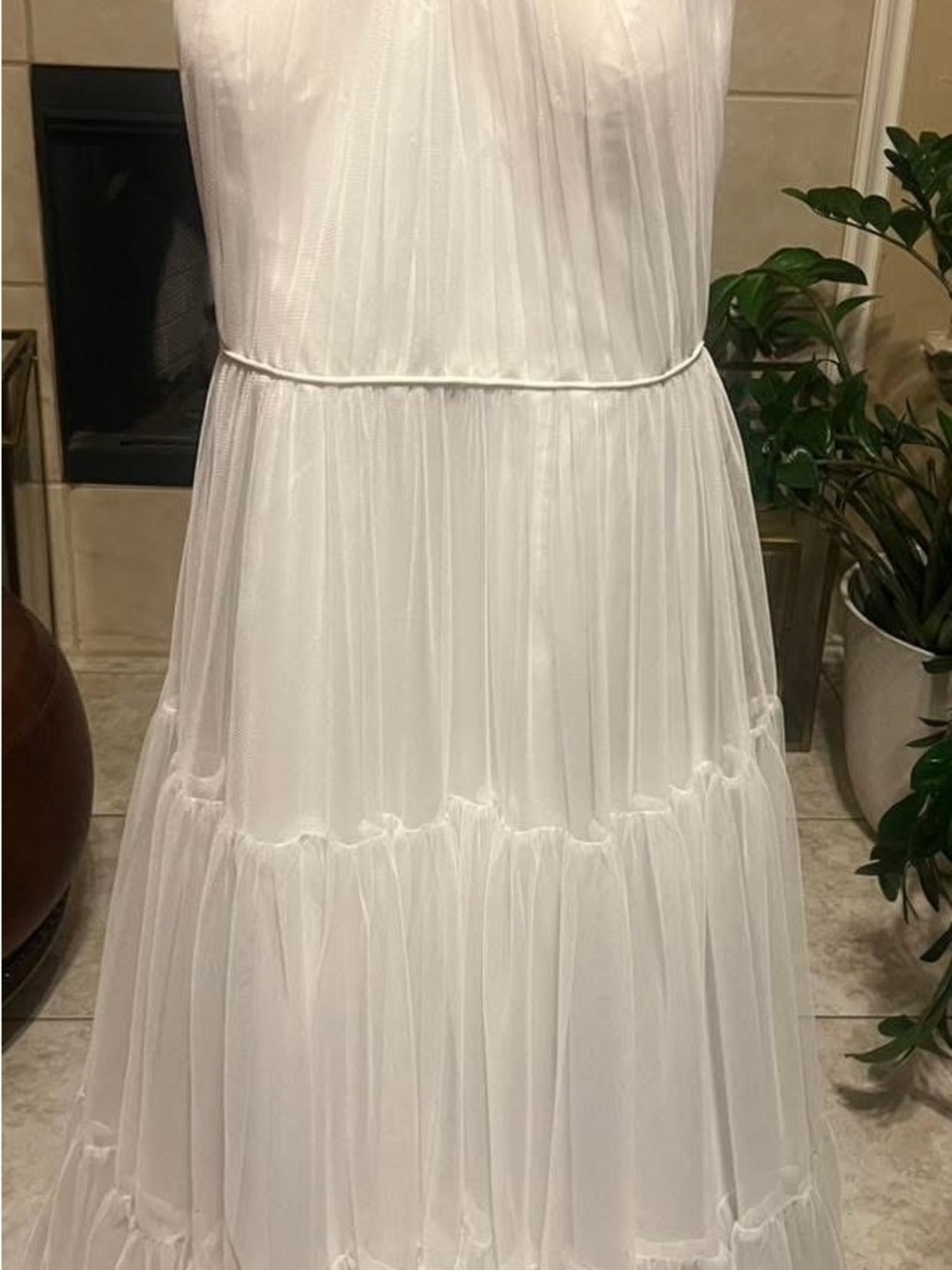 Flowy White Tiered Mesh Maxi Dress